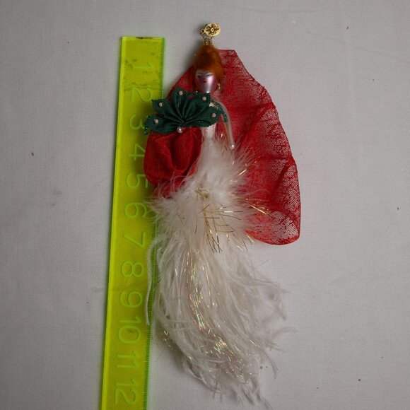 Vintage Christopher Radko Angel Ornament With Red Veil & Feather Dress Italy - Picture 3 of 8